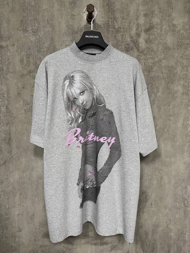 Balenciaga SS25 Britney washed rhinestone print short-sleeve top. Made from 100%