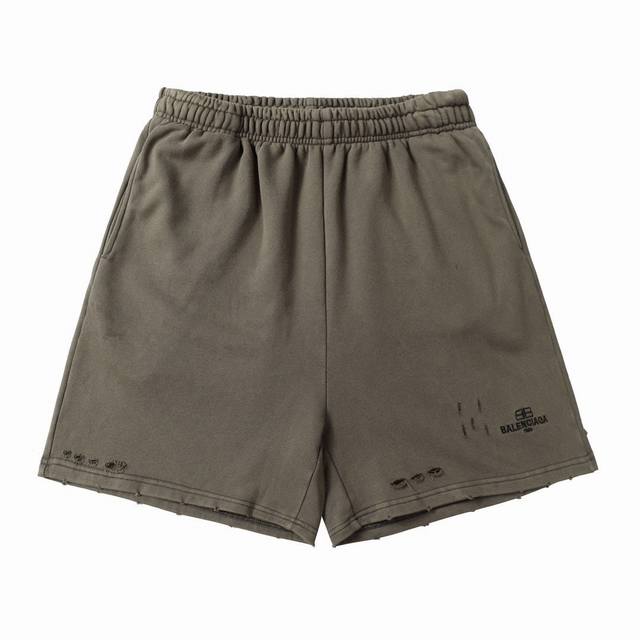 Balenciaga high-waist elasticated, high-weight, gallery-cut, heavily washed shor