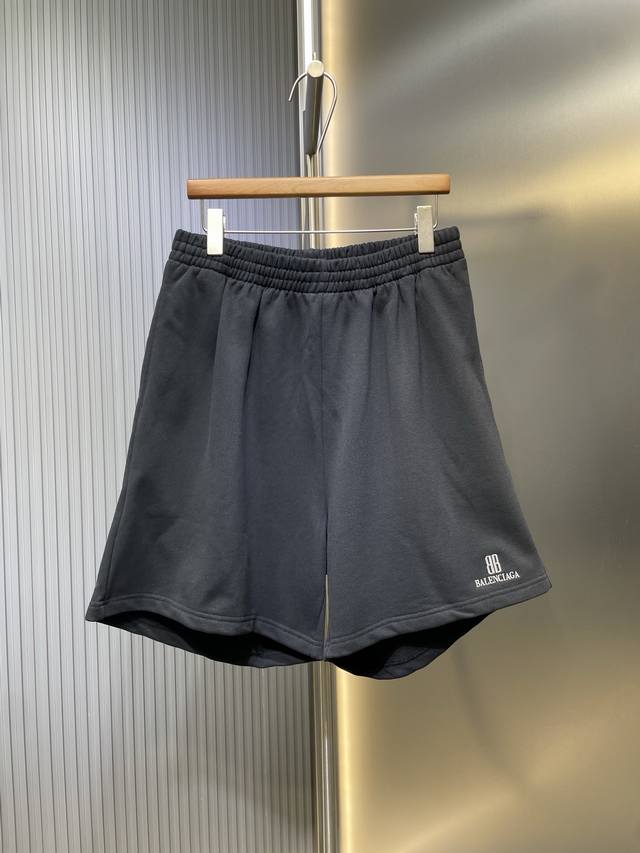Balenciaga 25Ss casual shorts with double B logo embroidery. Made from custom-dy