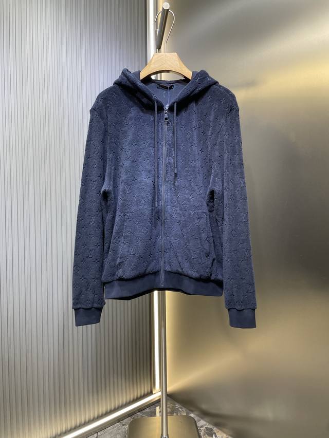 Lv Top Original Single 25 Summer New Dark Navy Blue Zipper Hood, made of soft Fr