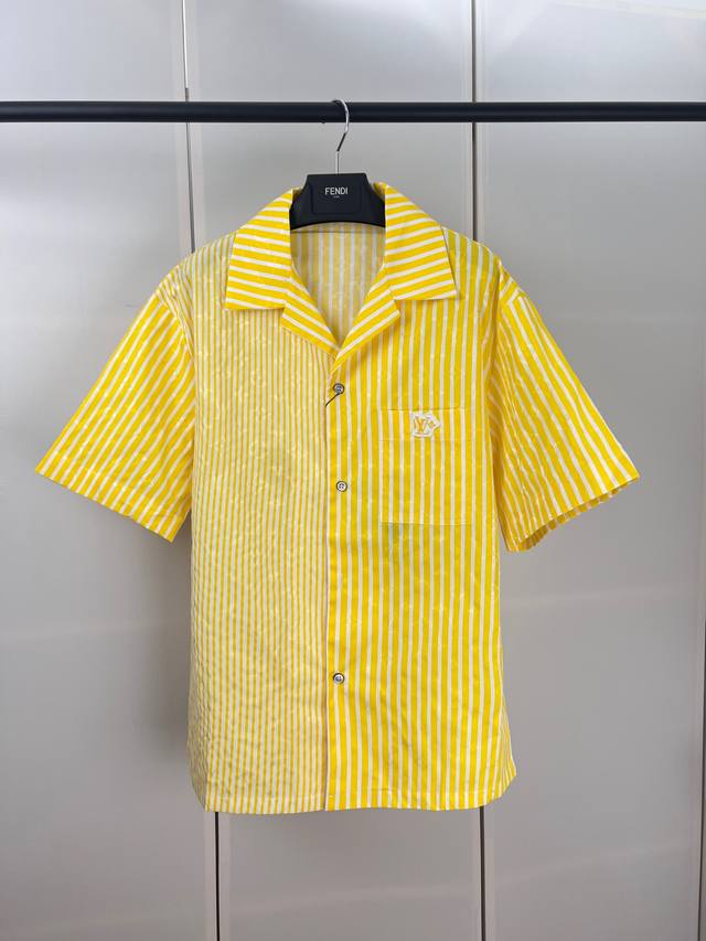 1V Louis patchwork striped short-sleeved shirt SML Xl