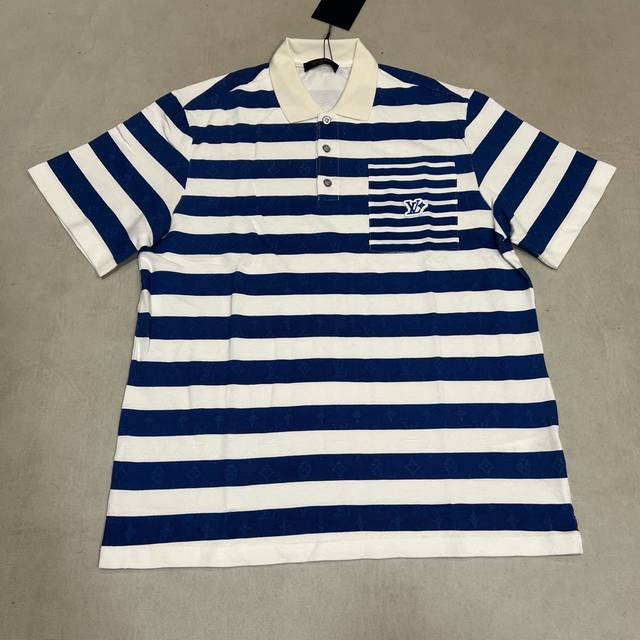 Lv striped small label jacquard round neck Polo short sleeve