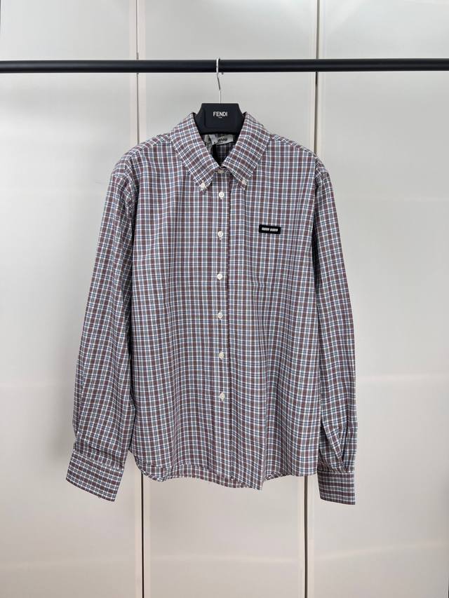 Miumiu Miu Miu letter plaid long-sleeved shirt 36 38 40 42