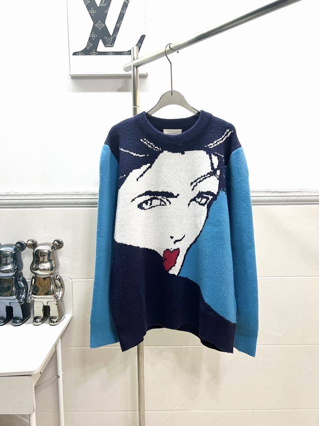 Style No. R033 Gucci Artist Collaboration Face Pullover Round Neck Long Sleeve S