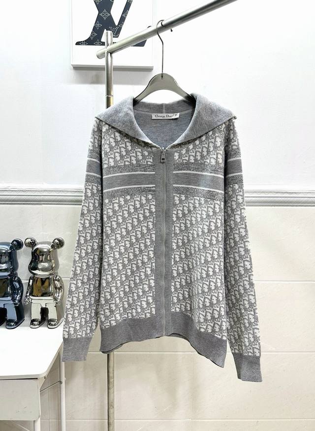 Style R023. This Dior classic monogram reversible wool and cashmere hooded cardi