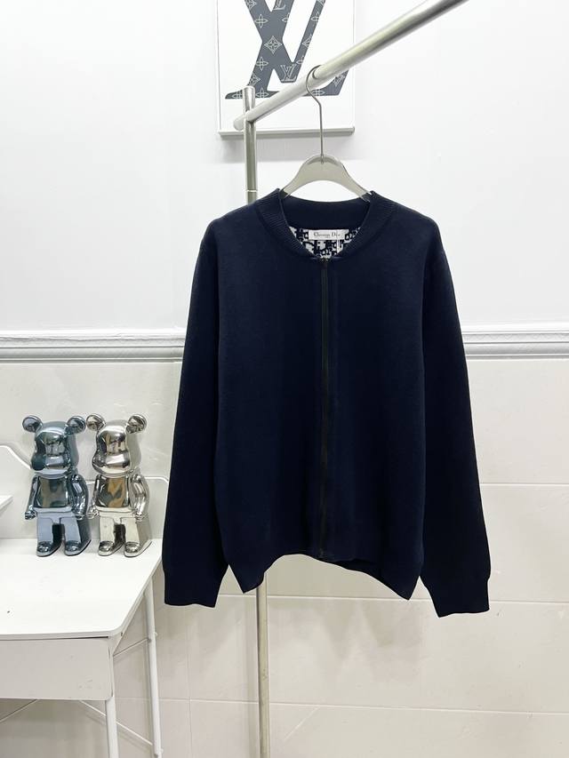Style No. R041Dior Reversible Hooded Knitted Wool Cardigan Jacket Color: Navy Bl