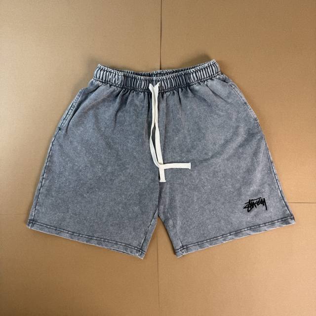 Sy88 Stussy washed and distressed embroidered sports casual shorts Heavy cotton