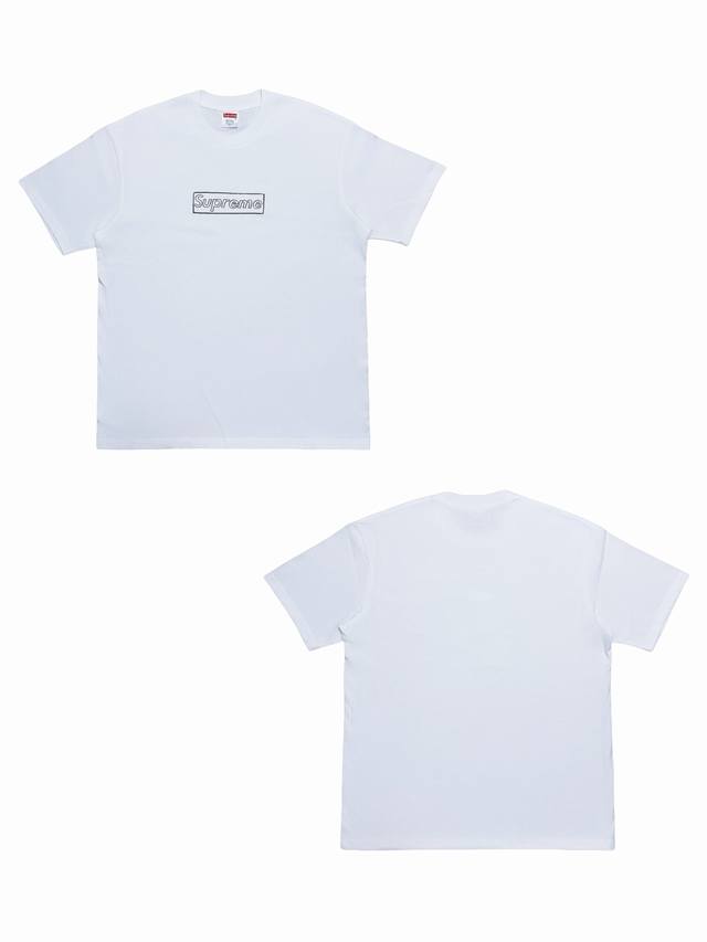 Su152 Supreme Week 18 X Kaws Collaborative Chalk Logo Tee. This solid-color, box