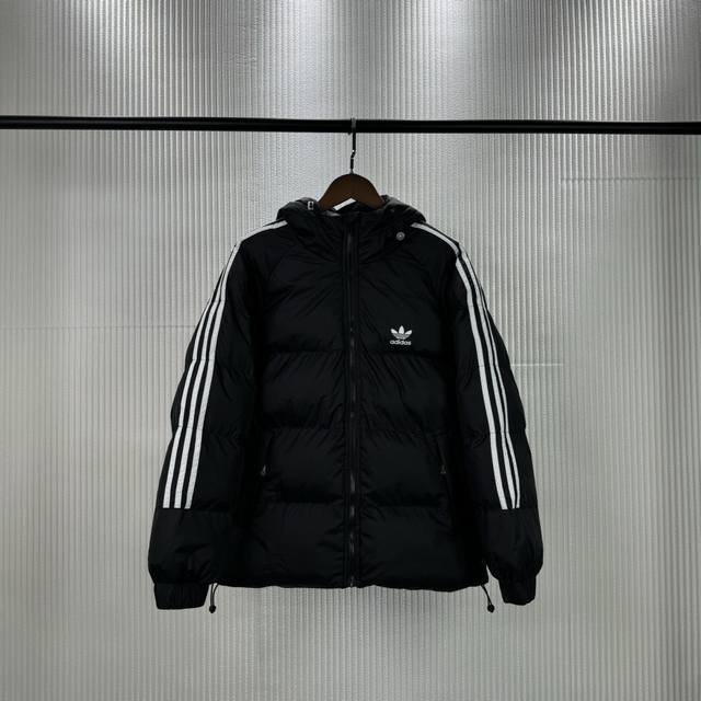 A30 Adidas Trefoil Hooded Three-Bar Short Down Jacket, Super Whitening for Cold