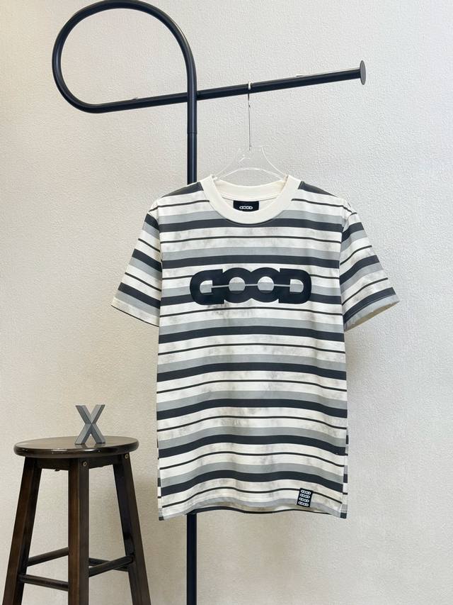 Style No. Xb115 Goodbrand stripes, distressed holes, letter logo print, round ne