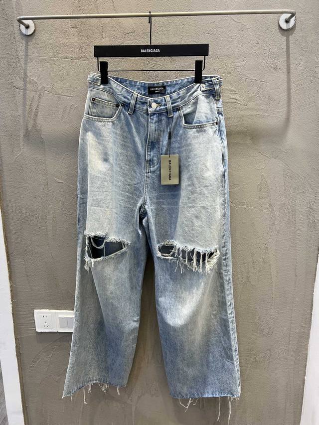 6028 Blcg Skater25Ss new large hole jeans washed blue size Xs SML