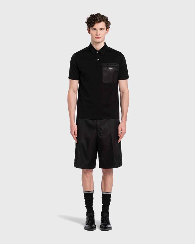 Prada Tech-Striped Pocket Polo Shirt Fabric: Made from 50s double-faced technica