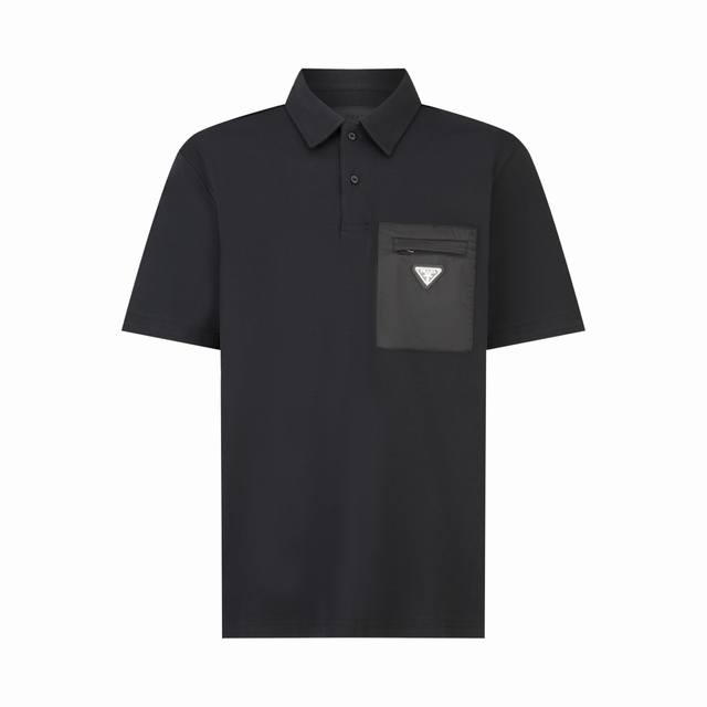 Prada Tech-Striped Pocket Polo Shirt Fabric: Made from 50s double-faced technica