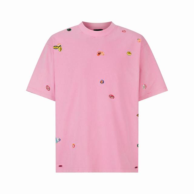 Blcg Paris cartoon print distressed short-sleeve fabric: Made from 21-count Pari