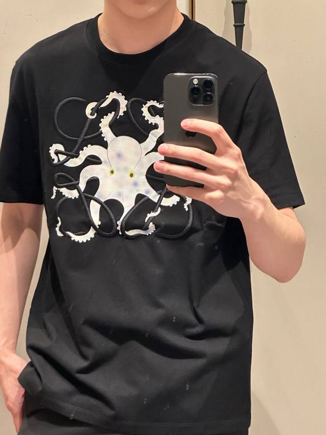 Loewe Octopus Print Embroidered Short Sleeve Fabric: Made of 50s pure cotton pla