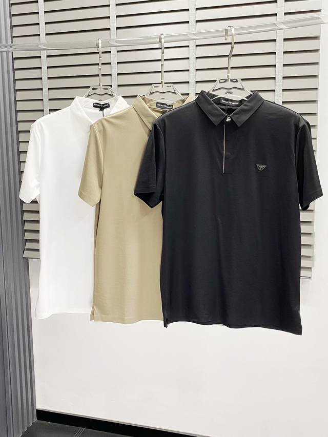 Armani exclusive new original men's casual lapel short-sleeved shirt. High-end v