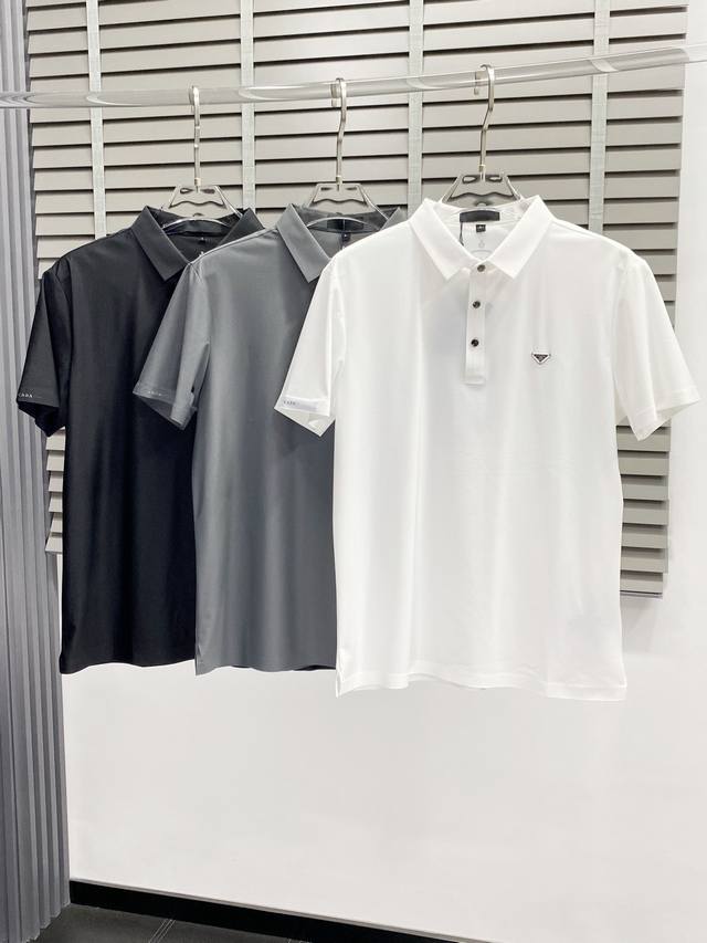 Prada exclusive new original men's casual lapel short-sleeved shirt. High-end ve