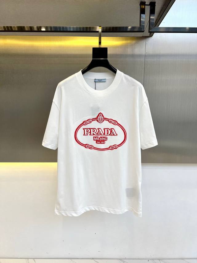 G Prada 2025 men's logo-print jersey T-shirt with short sleeves. This jersey T-s