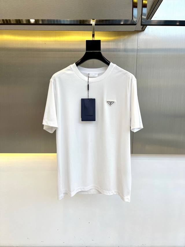 Prada, Sea Island cotton short-sleeved crew neck T-shirt. Featuring a classic lo