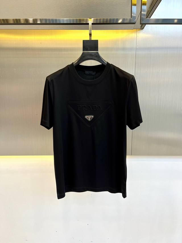 Prada, Sea Island Cotton Short-Sleeved Crewneck T-shirt. Featuring a classic log