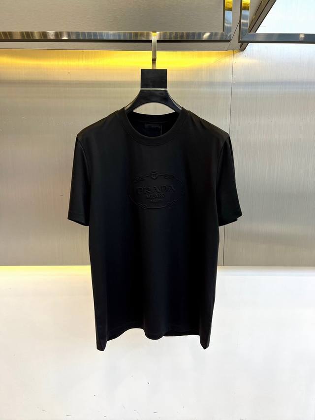 Prada, Sea Island Cotton Short-Sleeved Round Neck T-shirt. With a classic logo,
