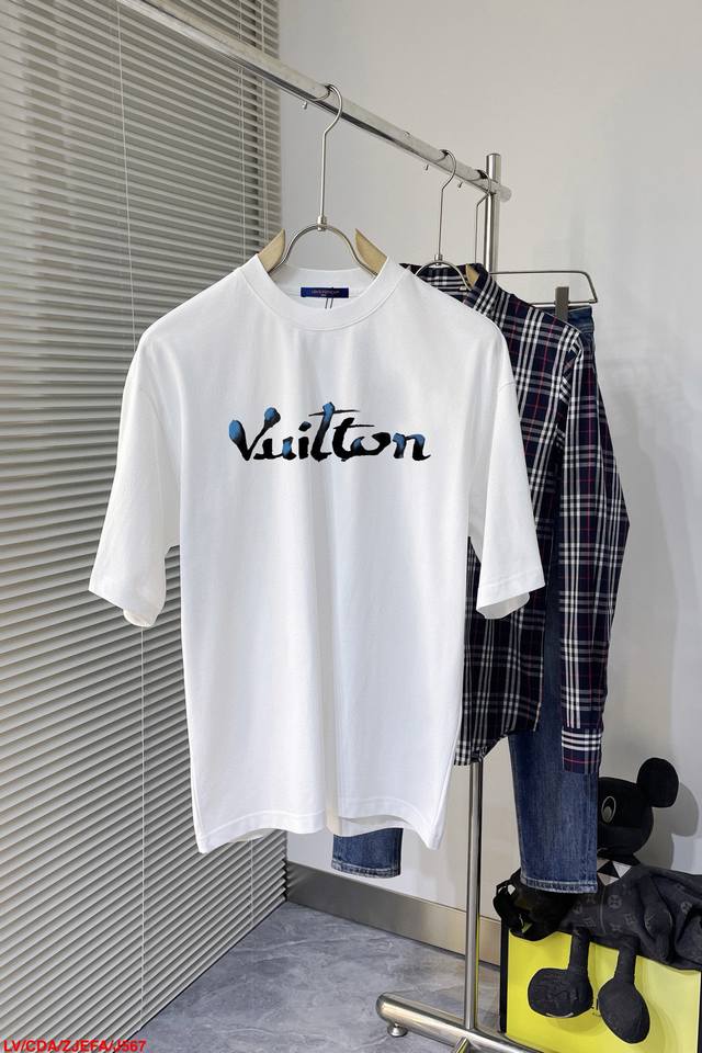 J567 Lv New double-layered, heavy-duty short-sleeved T-shirt with letter print.