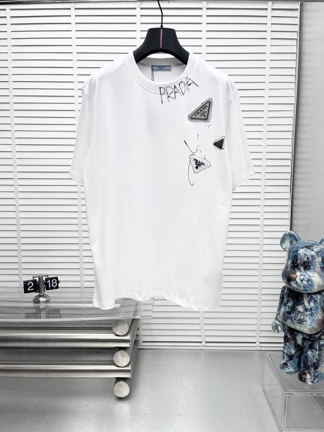 Prad*25Ss Spring/Summer new short-sleeved crew neck T-shirt. High-end custom des