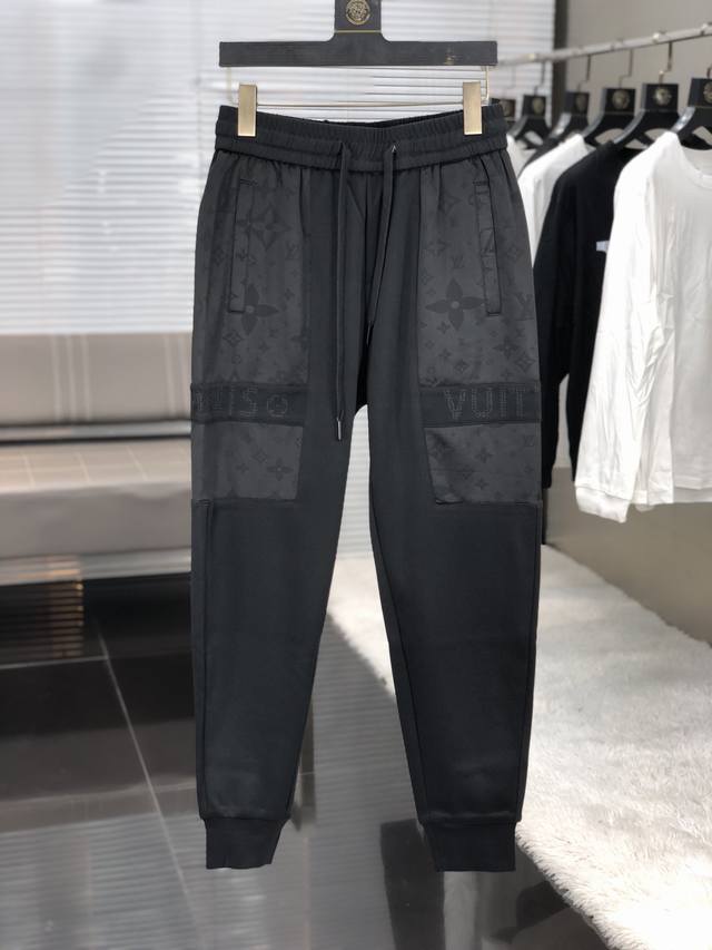 Lv. 2025 Spring new logo sports casual pants, custom-made from high-density cott