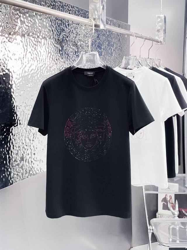 Versac 2025Ss new short-sleeved crew neck T-shirt, custom-made from mercerized c