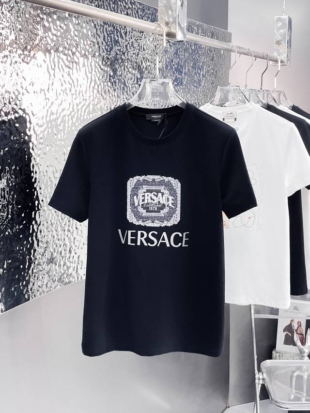 Versac* 2025Ss new short-sleeved crew neck T-shirt, custom-made mercerized cotto