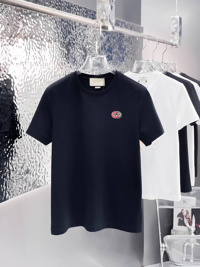 Gucc* 2025Ss new short-sleeved crew neck T-shirt, made of high-end custom mercer