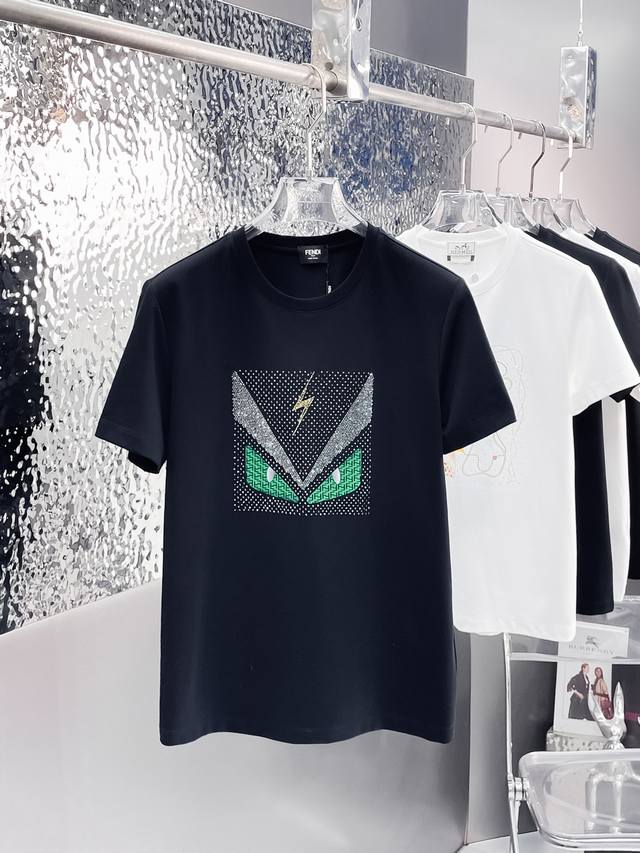 Fend* 2025Ss new short-sleeved crew neck T-shirt, high-end custom made, merceriz