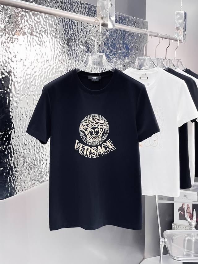 Versac 2025Ss new short-sleeved crew neck T-shirt, custom-made from mercerized c