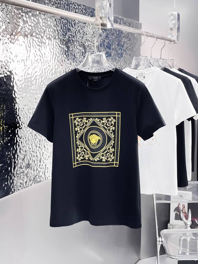 Versac 2025Ss new short-sleeved crew neck T-shirt, custom-made from mercerized c