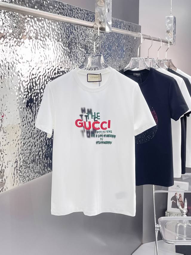 Gucc* 2025Ss new short-sleeved crew neck T-shirt, made of high-end custom mercer