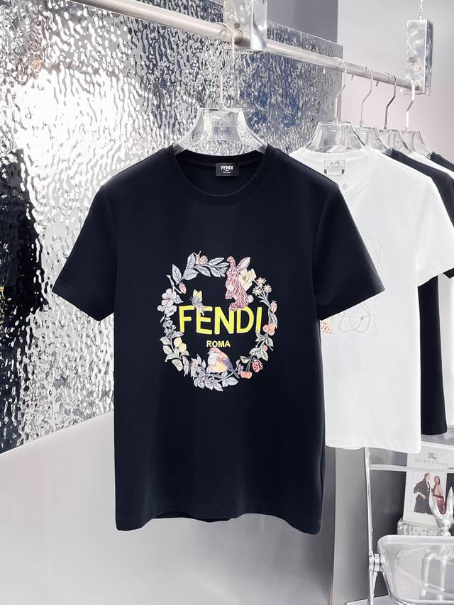 Fend* 2025Ss new short-sleeved crew neck T-shirt, high-end custom made, merceriz