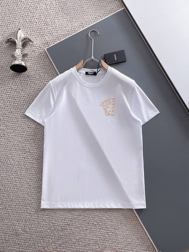 Versac 2025Ss new short-sleeved crew neck T-shirt, custom fabric, simple and ele