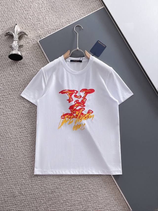 Louis Vuitto* 2025Ss new short-sleeved crewneck T-shirt, made of high-end custom