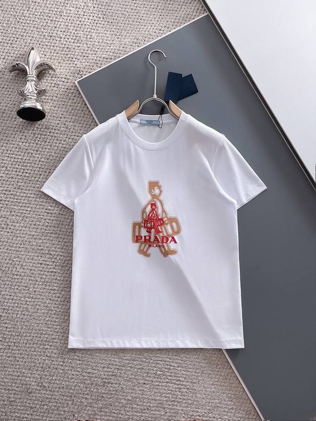 Prad* 2025Ss new round-neck short-sleeved T-shirt, stylish, simple, and elegant,