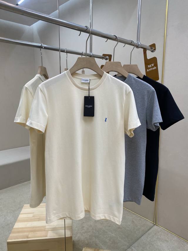 Salntlaurent 25 new contrast embroidered T-shirt, this one is made of pique cott