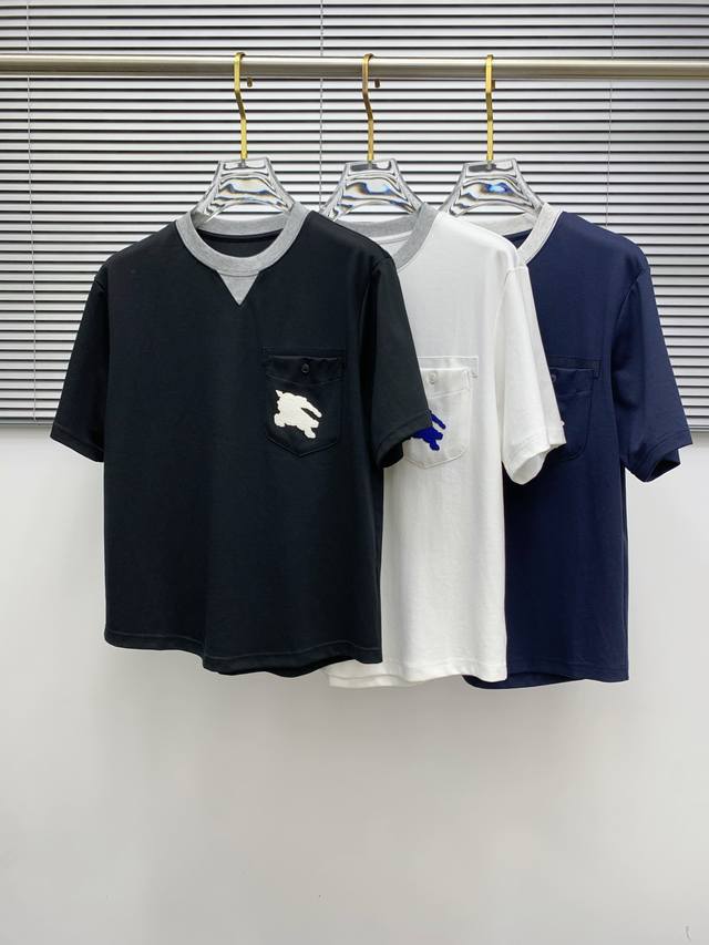 Burberry 2025Ss new classic round neck short sleeve, fashionable and versatile c