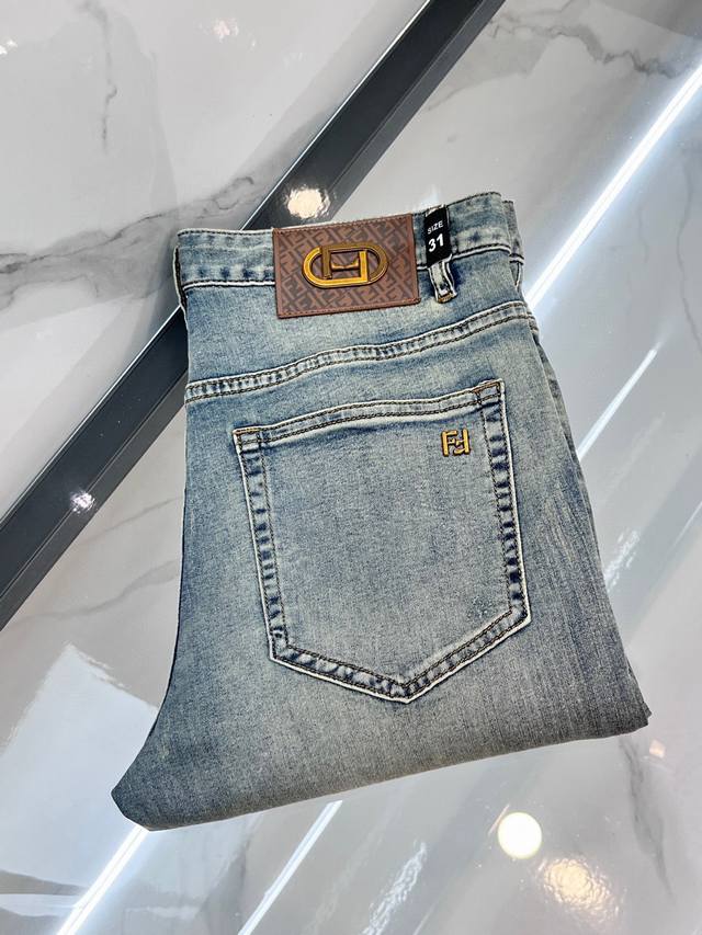 Fendi 2025Ss early spring new thin heavy-duty casual jeans, imported high-qualit