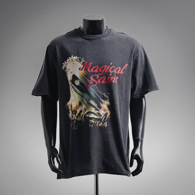 Saint Mxxxxxx Abstract Ghost Retro Vintage Washed Distressed Short Sleeve T-shir