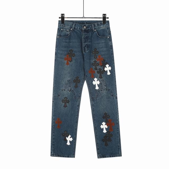 High version Chrome Hearts Chrome Hearts leather label cross washed distressed j