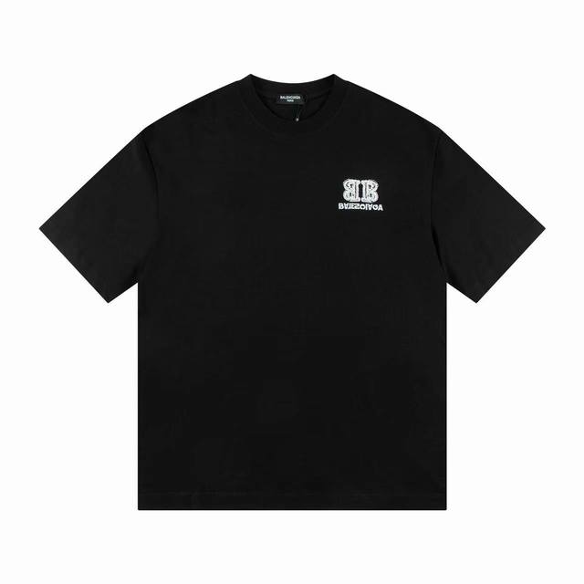 High-end Balenciaga short-sleeved T-shirt with reversed letter embroidery, embr