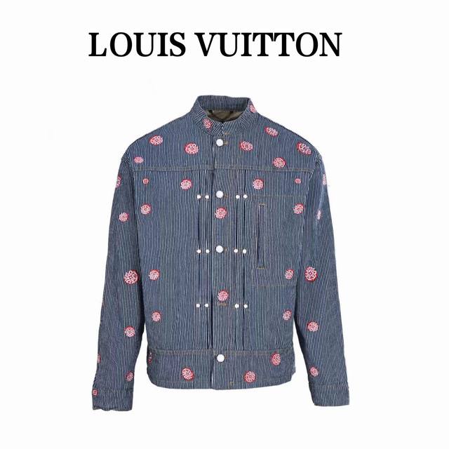 Louis Vuitton Lv co-branded cherry blossom embroidered vertical striped denim ja