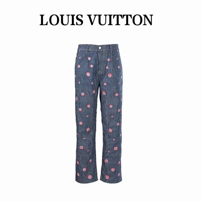 Louis Vuitton Lv co-branded cherry blossom embroidered vertical striped denim tr