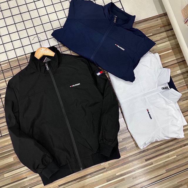 New three-color stripe, high-end, high-quality Tommy Welfare style men's stand-