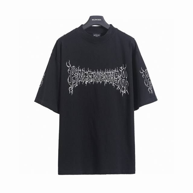 Balenciaga Blcg 25Ss hollow flame totem short-sleeved T-shirtA must-have item fo