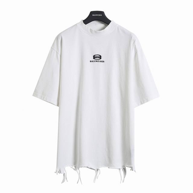 Balenciaga Blcg 25Ss double-ring embroidered hem ripped short-sleeved T-shirtA m